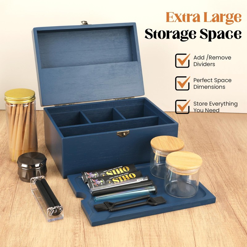 Coozyupper Large Bamboo Storage Box with Removable Tray Kit -