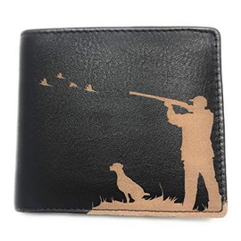 Oak Tree Beautiful Quality Engraved Leather Mens Wallet with Hunting Shooting Image Card Holder with Zipped Back Pocket