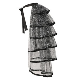Steampunk Sparkle Sequin Tulle Tutu Bustle Skirts 6 Layer Overskirt Tie-on Belt, A-black With Silver-foil, One Size