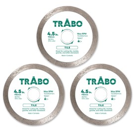 Trabo 4.5 Inch 3 Pack Tile Continuous Rim Diamond Metal Bond Blade for Cutting Granite, Ceramic, Porcelain, Quartz, and More 3 Pieces with 7/8 Inch Arbor with 5/8 Inch Reducer Ring