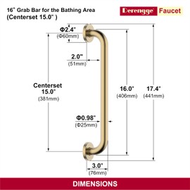 Derengge 16 Inch Grab Bar 304 Stainless Steel Anti-Slip Bathroom Safety Handrail Wall Mount Assist Grip for Elderly Handicap Bathtub Shower Toilet,GB-4023-BG,Brushed Gold