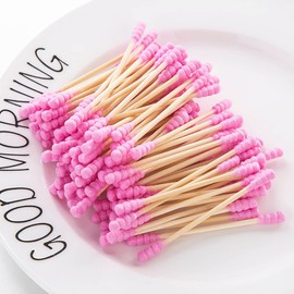 UUYYEO 200 Pcs Double Head Cotton Swabs Ear Cleaning Cotton Buds Makeup Remover Swabs Spiral Cotton Heads for Cosmetics Pink