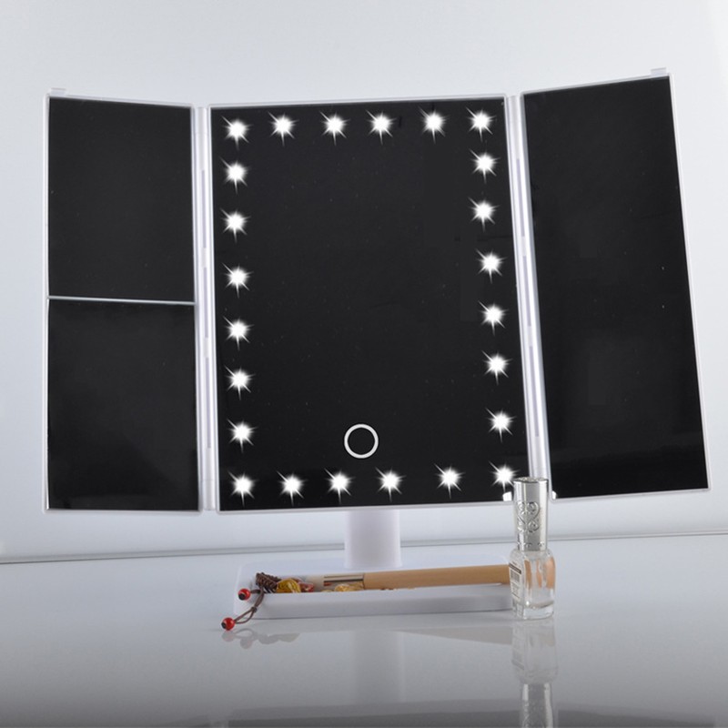 LED Vanity Mirror Three Fold USB Black with Data Cable