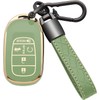 Kespevn for Honda Key Fob Cover 5 Button Soft TPU with Leather Keychain 360 Degree Protection Key Case Shell Holder Fits for 2022 2023 2024 Honda Accord Civic HR-V CR-V Pilot Odyssey, A Green