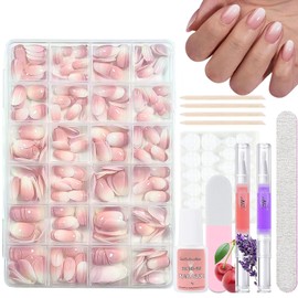 Virellay 360 Pieces Gradient Artificial Fingernails (Pink Gradient Almond, 360 Pieces)