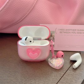 ChouXiLin Compatible with AirPods 4 and AirPods 4 (2024) Transparent Silicone Case, Cute Heart Design with Long Lanyard Keychain, Travel-Friendly Protective Cover for Women and Girl - Pink