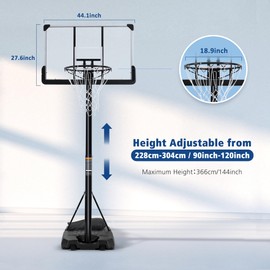 Basketball Hoop Outdoor 6.7FT-10FT Adjustable 44 Inch Backboard Portable Basketball Hoop Basketball Goal with Sandbag Basketball System Large Base and Wheels for Adults Youth in Backyard Driveway