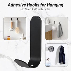 Mulaibdin 20 PCS Adhesive Wall Hooks, Metal Heavy Duty Hooks for Hanging, Sticky J-Shaped Shower Hook No Damage for Hat Coat Key Bathroom (Black)