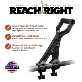 REACH RIGHT Back Saving Attachment 2 Pack - Converts Regular Tool Into Ergonomic Snow Shovel for Driveway - Universal Fit Handle for Gardening Tool - Fits Snow Shovels, Rakes, Spades, Hoes, etc.