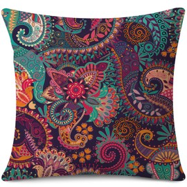 JOTOM Cushion Cover 45x45 cm Boho Purple Bohemian Mandala Decor Abstract Flower Pillow Cover for Home Decor Square Pillow Case for Couch Sofa Bed Living Room (Abstract Flower Purple)