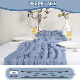 PAITOK Cheesecloth Table Runner,90 * 300 CM Boho Gauze Fabric Tablecloth Rustic Table Cover Muslin Decorative Fabric for Wedding Baby Shower Party Table Decoration(Blue)