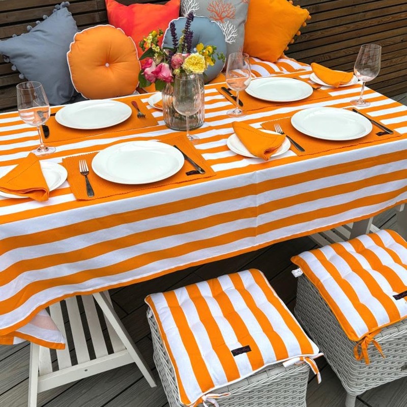 Ronny Block Stripe Tablecloth (orange)