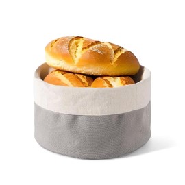Prmape Brotkorb Stoff Rund, 25 x 22.5 cm Brotbeutel aus Baumwolle, Wiederverwendbare Brottasche Grau/Créme, Brotsack zum Frischhalten für Backwaren, Getreide, Brot, Nüsse, Obst, Gemüse, Körner