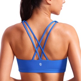 CRZ YOGA Women's Light Support Strappy Sports Bra - Low Cut Wirefree Padded Yoga Cami Criss Cross Back Sparkle Blue X-Large