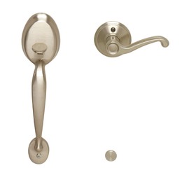 Schlage FE285PLY619FLALH Satin Nickel Plymouth Lower Handleset for Electronic Keypad with Flair Interior Left Handed Lever
