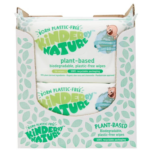 Kinder by Nature Plant Based Baby Wipes - 100% Biodegradable & Compostable, 672 Count (12 Packs of 56) - 99% Plant-Based Ingredients, 0% Plastic