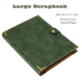 ZEEYUAN DIY Scrapbook Leather Scrap Book Photo Album 60 Pages, 8.5x11 inch Photo Album Vintage Scrapbook Travelling Journal Scrapbook (Army Green)