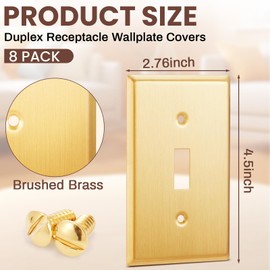 Zonon 8 Pack Gold Outlet Covers 4.50" x 2.76" Toggle Light Switch Covers Brass Metal Brushed Decorative Gold Receptacle Wallplate Corrosion Resistant,Standard Size,Brushed Brass