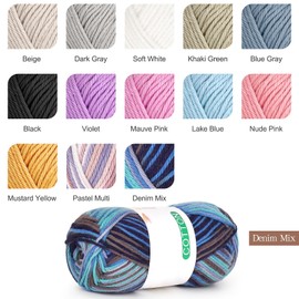 Reessy 100% Cotton Yarn for Crochet and Knitting, 6 Skeins (50g Each, 300g Total), Ideal Crochet Yarn for Dishcloths, Baby Blankets, Wearables & DIY Crafts(Denim Mix)