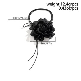 Rannyrena Bohemian Large Flower Choker Necklace Suede Leather Long Wrap Necklace Bow-knot Layered Tie Necklace with Artificial Rose Boho Party Accessories for Women (Black)