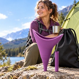 Portable Female Urination Device for Camping & Travel – Reusable Silicone Stand-Up Pee Funnel with Extended Spout and Bottle-Compatible Outlet