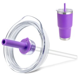 Prurex 30 oz Silicone Straw Lid for Yeti Rambler,Old Style Rtic and More, Replacement Lid for 3.7" diameter Tumbler,Cup Cover with Straw (Purple)