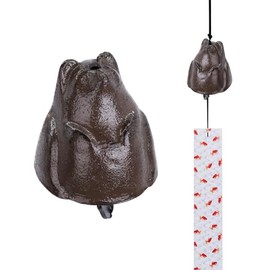 A.F.N.A.L Japanese Wind Chime Cast-Iron Outdoor Ornament for Garden, Patio & Balcony, Hanging Metal Wind-Bell Decoration Gift, Blessing Pendant Windchimes & PVC Wind-Catcher, Fortune Cat - Bronze