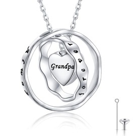 Ladytree Keepsake Urn Necklace for Ashes 925 Sterling Silver Grandpa Always in My Heart I Love You Forever Cremation Memorial Pendant Waterproof Circle Rings Jewelry Gift for Women Men(Grandpa)
