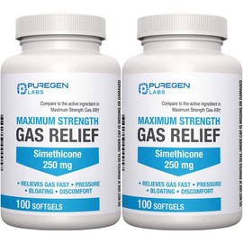 Puregen Simethicone 250 mg 100 Softgels 2 pack EXP: 12/2025