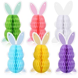 6 Pcs Easter Bunny Honeycomb Decorations Honeycomb DIY Table Centerpieces Set Colorful Spring Easter Ornaments for Bunny Themed Birthday Garden Egg Hunt Party Supplies