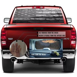 Black White American Flag Truck Rear Window Decal American Flag Tint Perforated Graphic Vinyl Sticker Automotive Patriotic Decoration Fit Most Pickup Trucks SUV,Truck Decals Size 66" x 20"
