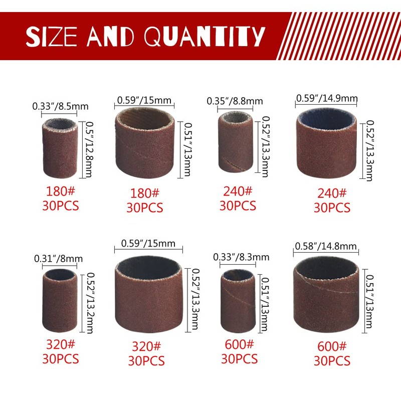 WMYCONGCONG 252 PCS Sanding Drums Sleeves Kit including 180 240