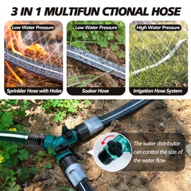 Apgooface Sprinkler Hose with Holes, Flat Soaker Hose 100 Ft (25 ft 4pack) with Garden Staples and Splitters, Watering Drip Irrigation Hoses for Lawn, Vegetable and Garden Beds (100 ft) | Apgooface