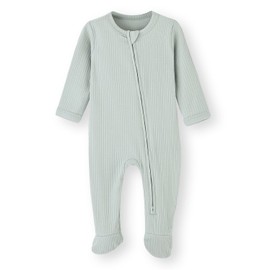 BINUDUCKLING Baby Boys Girls Two-Way Zip Sleepsuit, Baby Footed Pajamas with Mitten Cuffs - Cotton Baby Onesies Long Sleeve Zip Up Baby Grows 0-3 Months, Mint Green