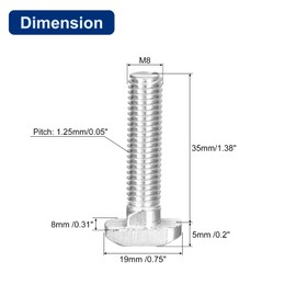 QUARKZMAN M8 x 35 mm T-slot screw for T-slot profile, 30 pieces carbon steel nickel-plated hammer head, T-bolt, T-shape stud, sliding screw for 45 aluminium profile