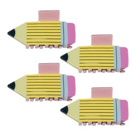4 Pcs Teacher Claw Clips, Teacher Hair Clips, Teachers Accessories, Teachers Accessories for Women, Pencil Hair Clip,Cute Funny Yellow School Pencil Claw Clip, Back To School Presents