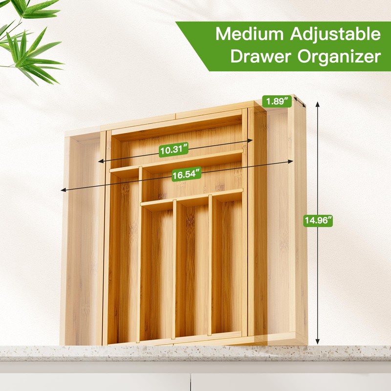 Pipishell Bamboo Expandable Drawer Organizer for Utensils Holder, Adjustable Cutlery