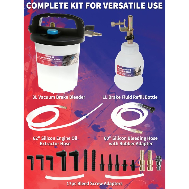Punmew 3L Vacuum Brake Bleeder Kit One Person Pneumatic Brake