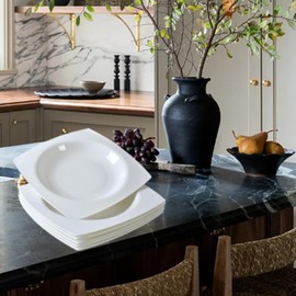 Square Bone 9.25" China Plates Set of 6 - Spill-Proof Edge, Microwave/Oven Safe (White)