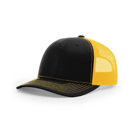 Richardson 112 Hat Structured Classic Trucker Snapback Cap, Adjustable, Black/Gold