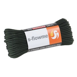 s-flowme J03 Paracord, 7 Cores, 0.2 x 98.4 ft (4 x 30 m), Load Capacity 550 lbs (250 kg), Crafts, Tent Rope, Accessories, Breath Rope, Guy Rope Rope for Outdoor Camping, Tent Tarp, Dark Green Camo