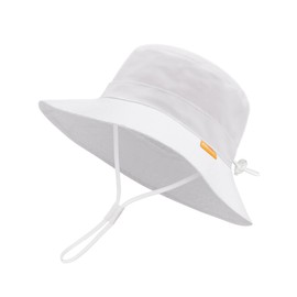FURTALK Baby Toddler Kids Sun Hat UV Protection Fishing Hat Boys Girls Adjustable Foldable Summer Beach Sun Protection Bucket Hat with Wide Brim, White