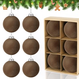 6 PCS Brown Velvet Christmas Balls Ornaments Christmas Tree Decorations 3.15 Inch Flocked Christmas Hanging Balls for Xmas Decorative Hanging Ornaments Holiday Party Wedding Family Gathering(Brown)