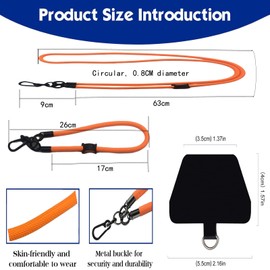 Wohoyee Phone Lanyard Crossbody,1x Wrist Strap,1× Neck Strap, 2x Phone Patch, Universal Cell Phone Lanyard with Patch Pad (Orange)