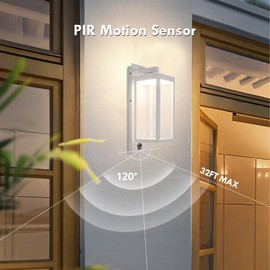 Lustrlach Outdoor Motion Sensor Wall Lights,15In Modern LED Exterior Sconce White Porch Light Fixture IP54 Waterproof with Glass for House Patio Garage Garden