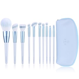 MSQ Makeup Brushes, Set of 10, Eyeshadow Brush, Cheek Brush, Concealer Brush, High Quality Fiber Bristle, Super Soft, Everyday Makeup, Popular, Powder-Holding Powder, Makeup Tool, Cosmetic Bag Included, Gift Box (Wind Chime Custom)