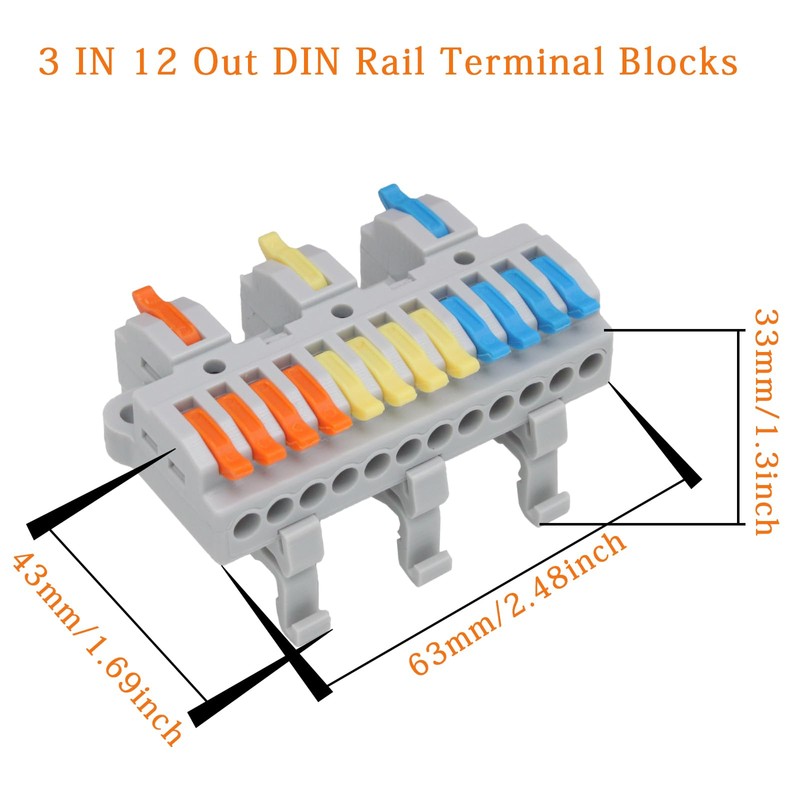 PHITUODA 4Pcs DIN Rail Terminal Blocks 28-12AWG Quick Wiring Cable