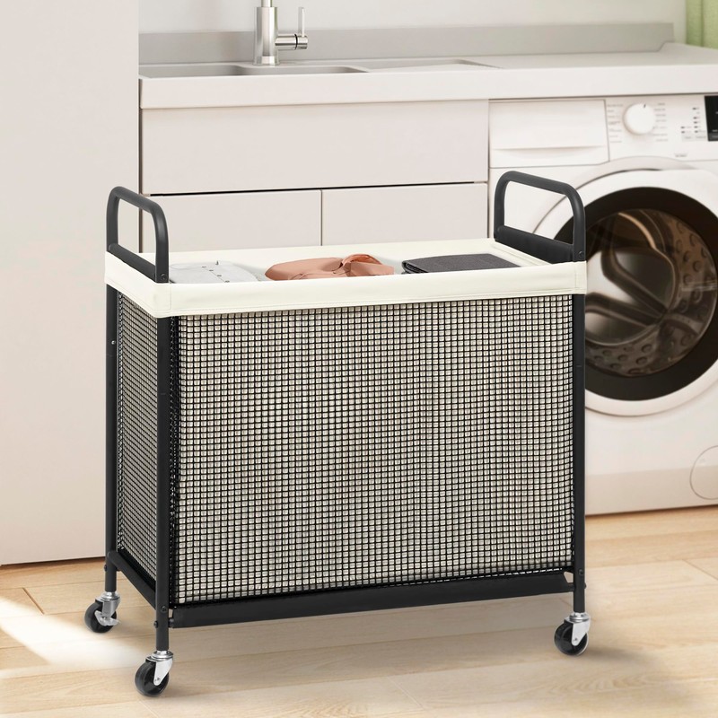 STORAGE MANIAC Rolling Laundry Hamper with Wheels 3-Section Laundry Sorter