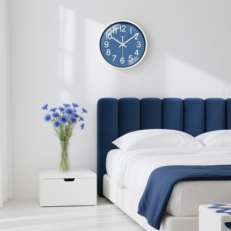 TAHEAT Small 8 Inch Blue Wall Clock, Decorative Modern Quartz