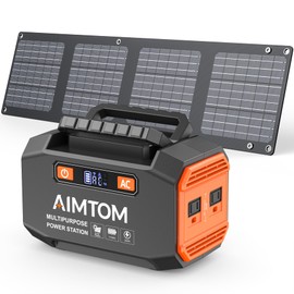 AIMTOM 200W Portable Power Station with 30W Solar Panel Bundle – 173Wh Lithium Battery, 250W Peak AC, USB-A, USB-C and 12V DC Outputs, High-Efficiency Solar Generator for Camping RV Emergency Backup